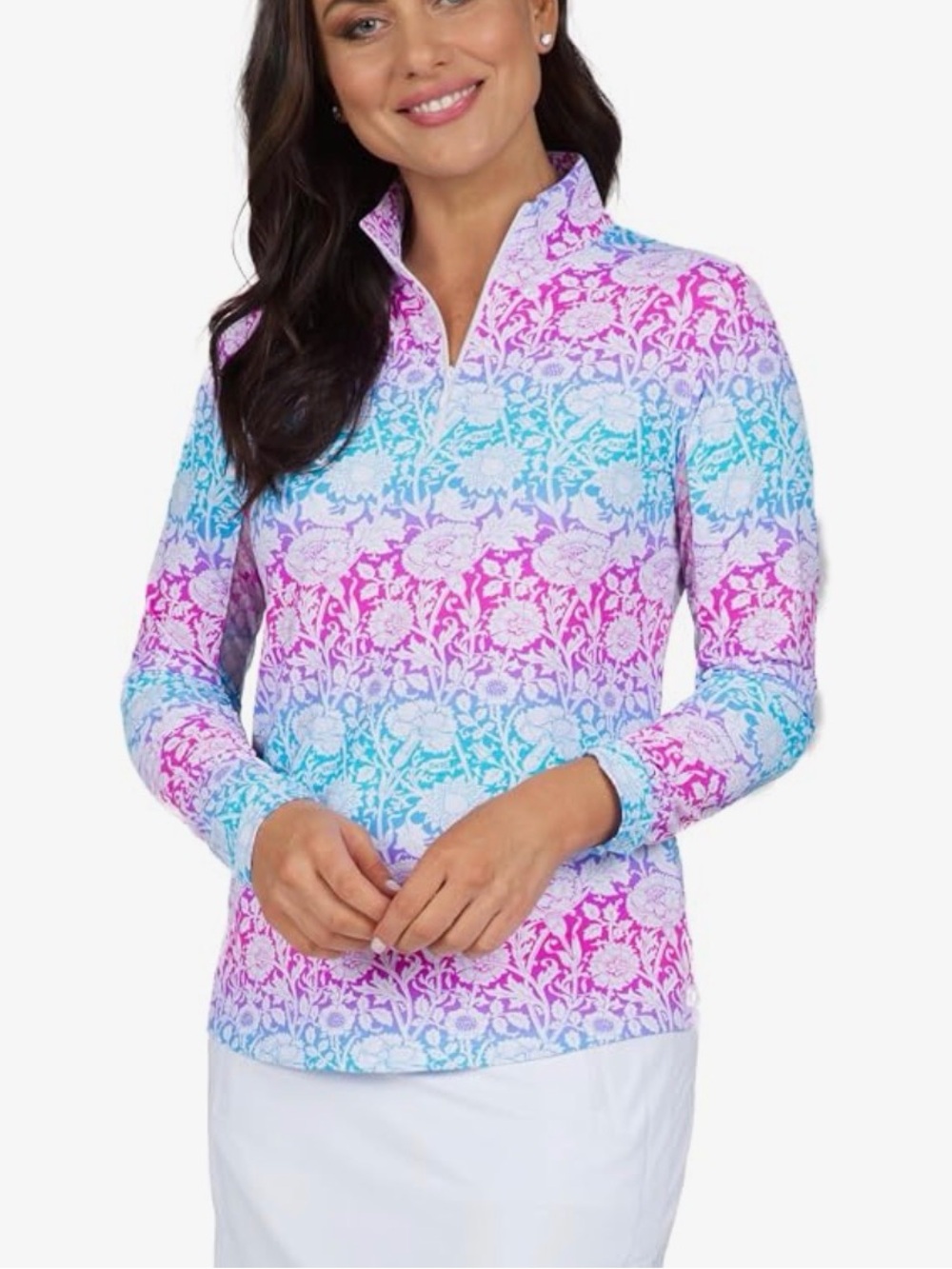 Ibkul Floral Quarter-Zip mock neck top